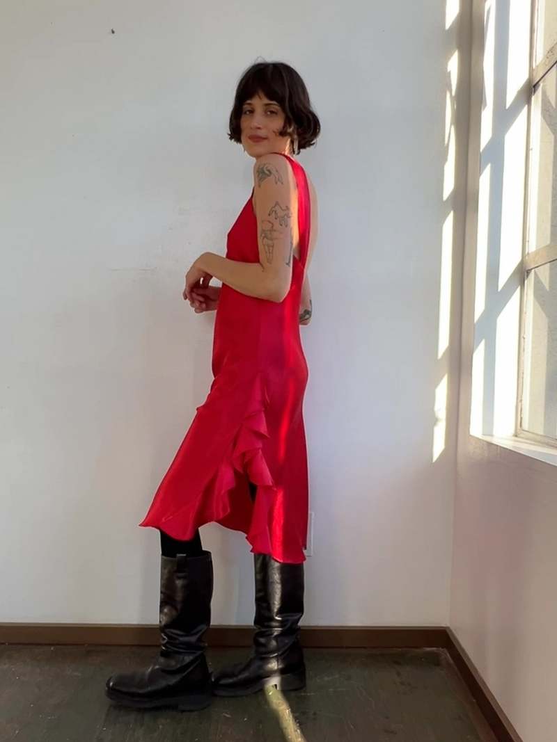 Vintage Red Ruffle Slip Dress - Medium | Garmentory