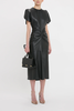 Victoria Beckham Gathered Waist Midi Dress - Black - Thumbnail 3