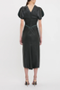 Victoria Beckham Gathered Waist Midi Dress - Black - Thumbnail 4