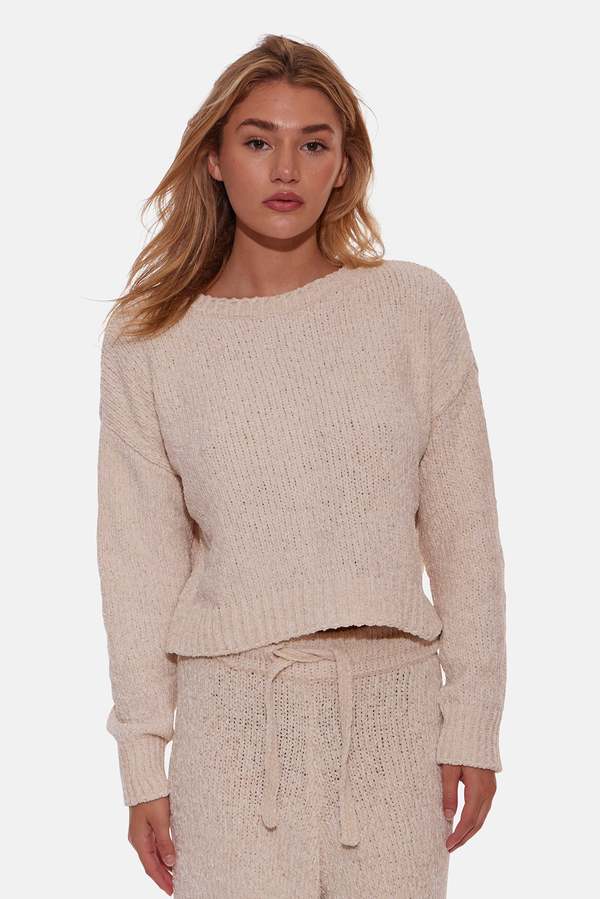 Blue&Cream Billie Chenille Crewneck & Miley Chenille Wide Leg Pant - Cream