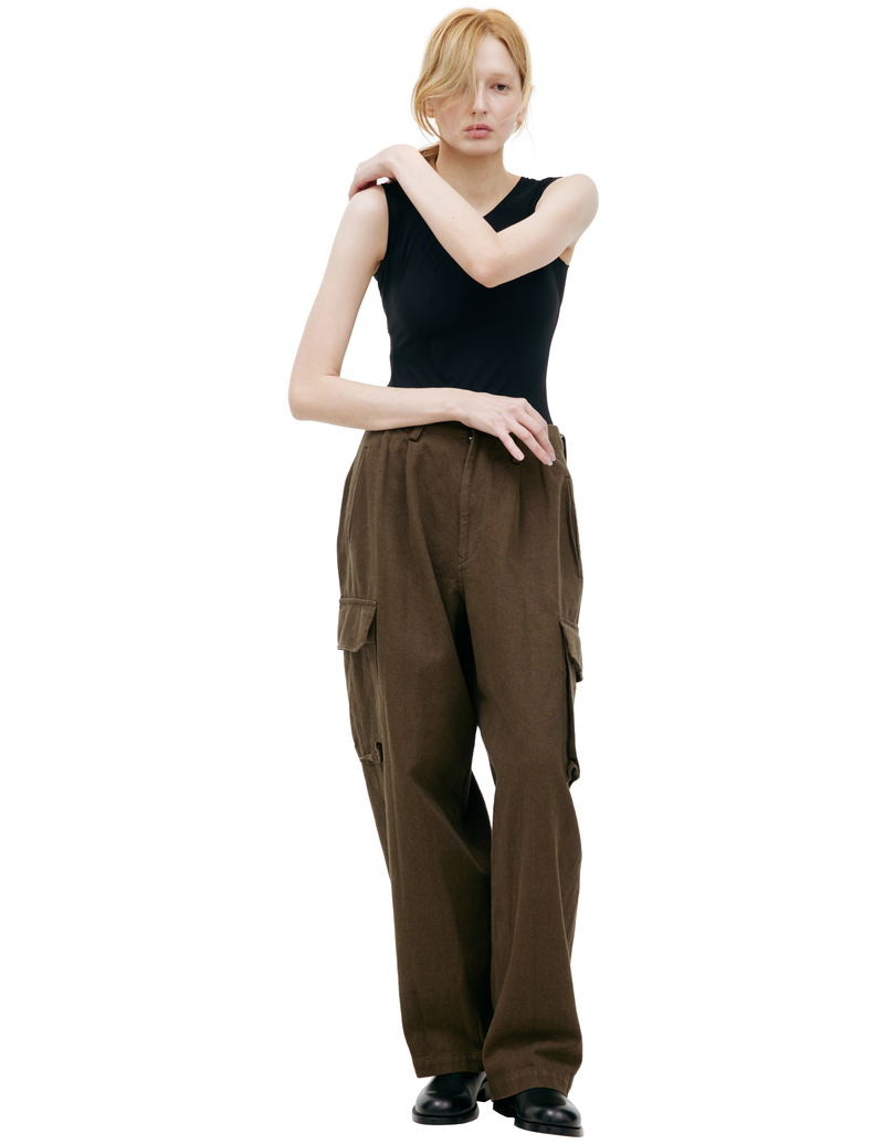 Y's Linen Cargo Trousers - Khaki Y's Linen Cargo Trousers - Khaki
