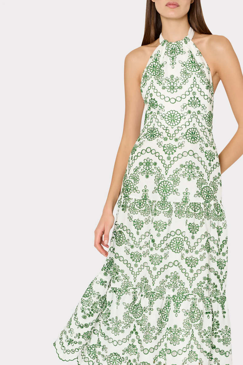 Milly Hayden Scallop Eyelet Dress - White/Green | Garmentory