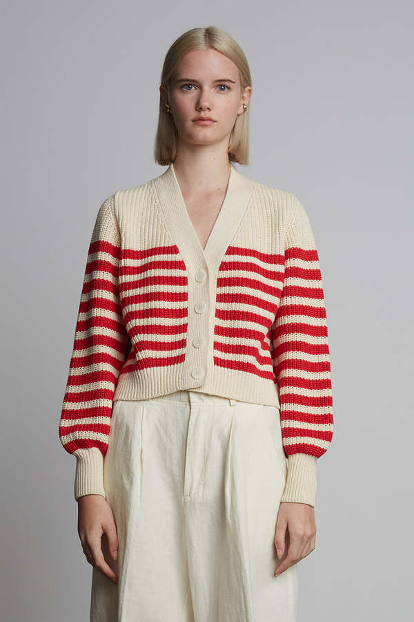 ELEVEN SIX Isla Stripe Cardi - Ivory + Rosso Stripe