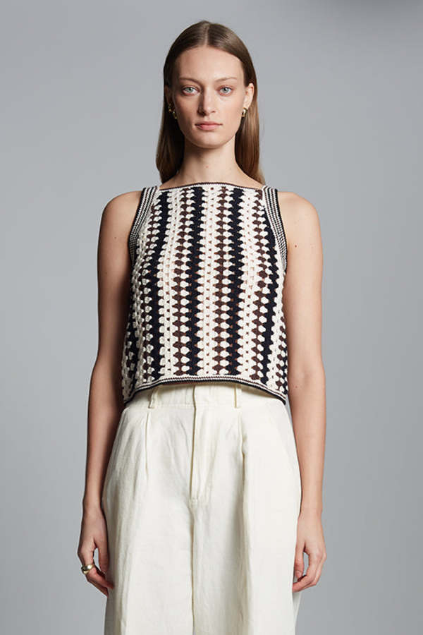 ELEVEN SIX Kerry Crochet Top - Ivory/Espresso/Black