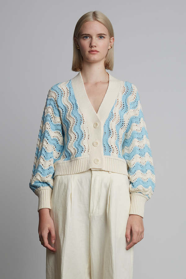 ELEVEN SIX Luna Cardi - Ivory/Robin Egg Blue