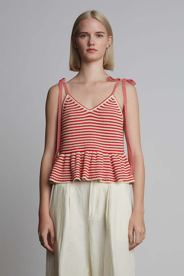 ELEVEN SIX Mali Stripe Cami - Ivory + Rosso Stripe