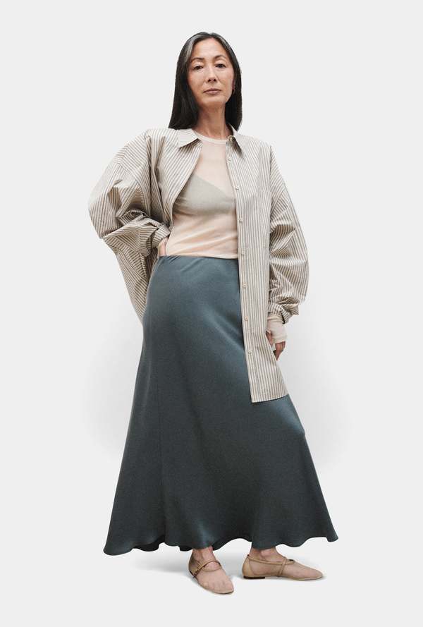 Silk Laundry Long Bias Cut Skirt - Slate