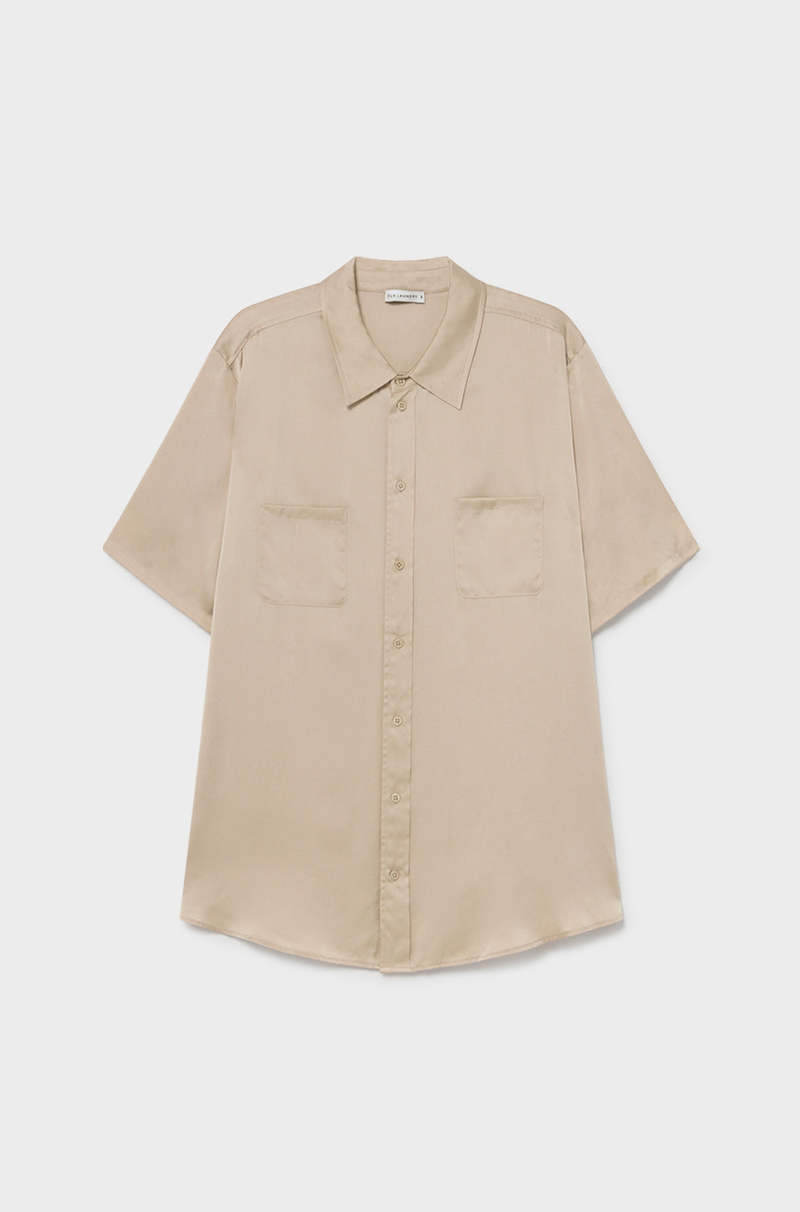 Silk Laundry SHORT SLEEVE BOYFRIEND SHIRT - HAZELNUT