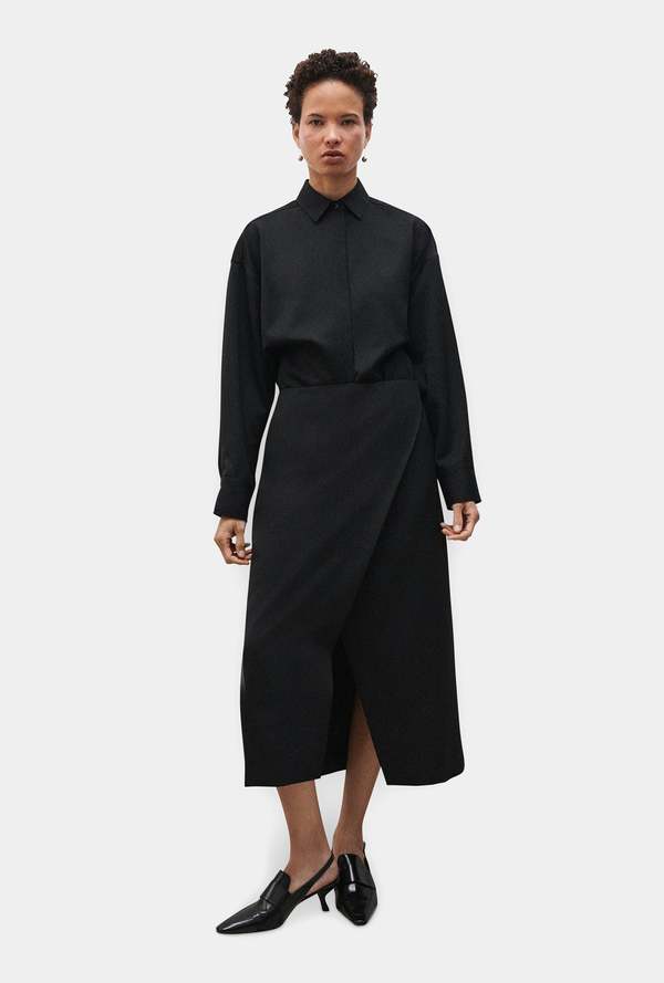 Silk Laundry Wool Wrap Skirt - Black