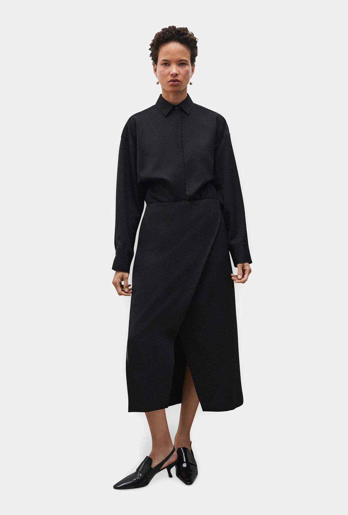 Silk Laundry Wool Wrap Skirt - Black - Image 1 of 8