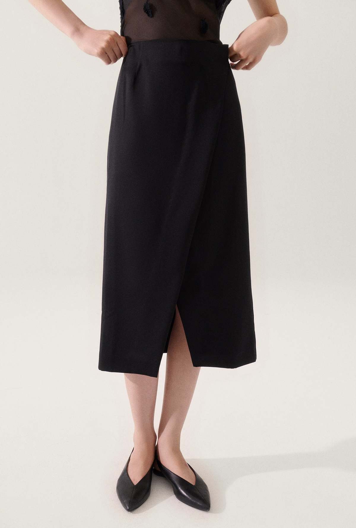 Silk Laundry Wool Wrap Skirt - Black - Image 5 of 8