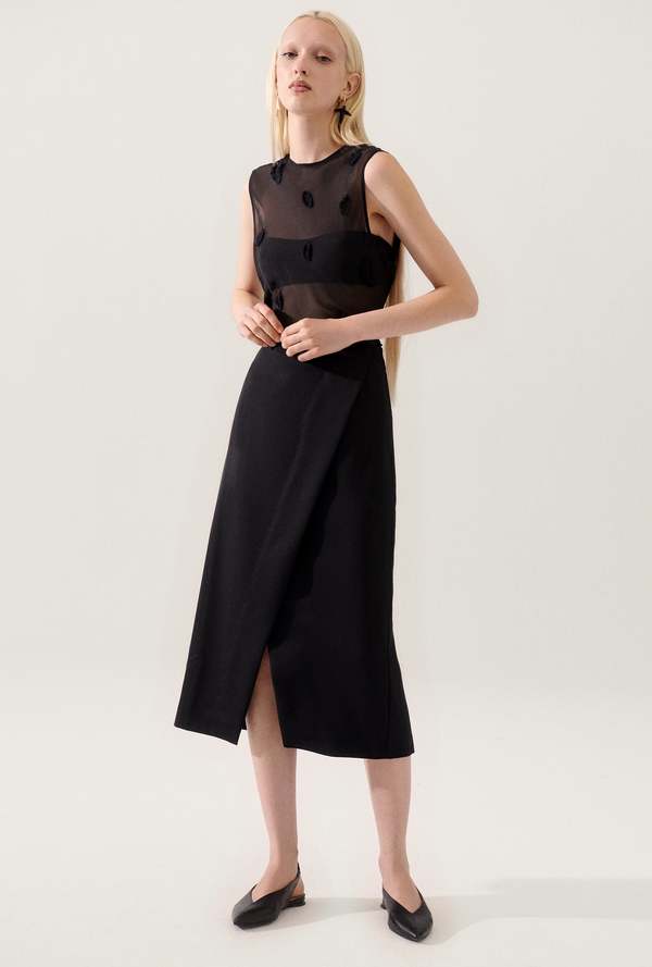 Silk Laundry Wool Wrap Skirt - Black