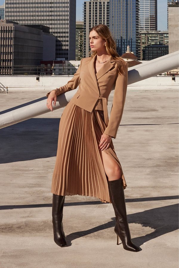 ASTR The Label Sekani Mixed Media Dress - Camel | Garmentory