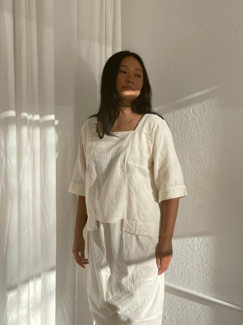 Atelier Delphine Crinkled Cotton Block Top - Kinari Cream Atelier Delphine Crinkled Cotton Block Top - Kinari Cream