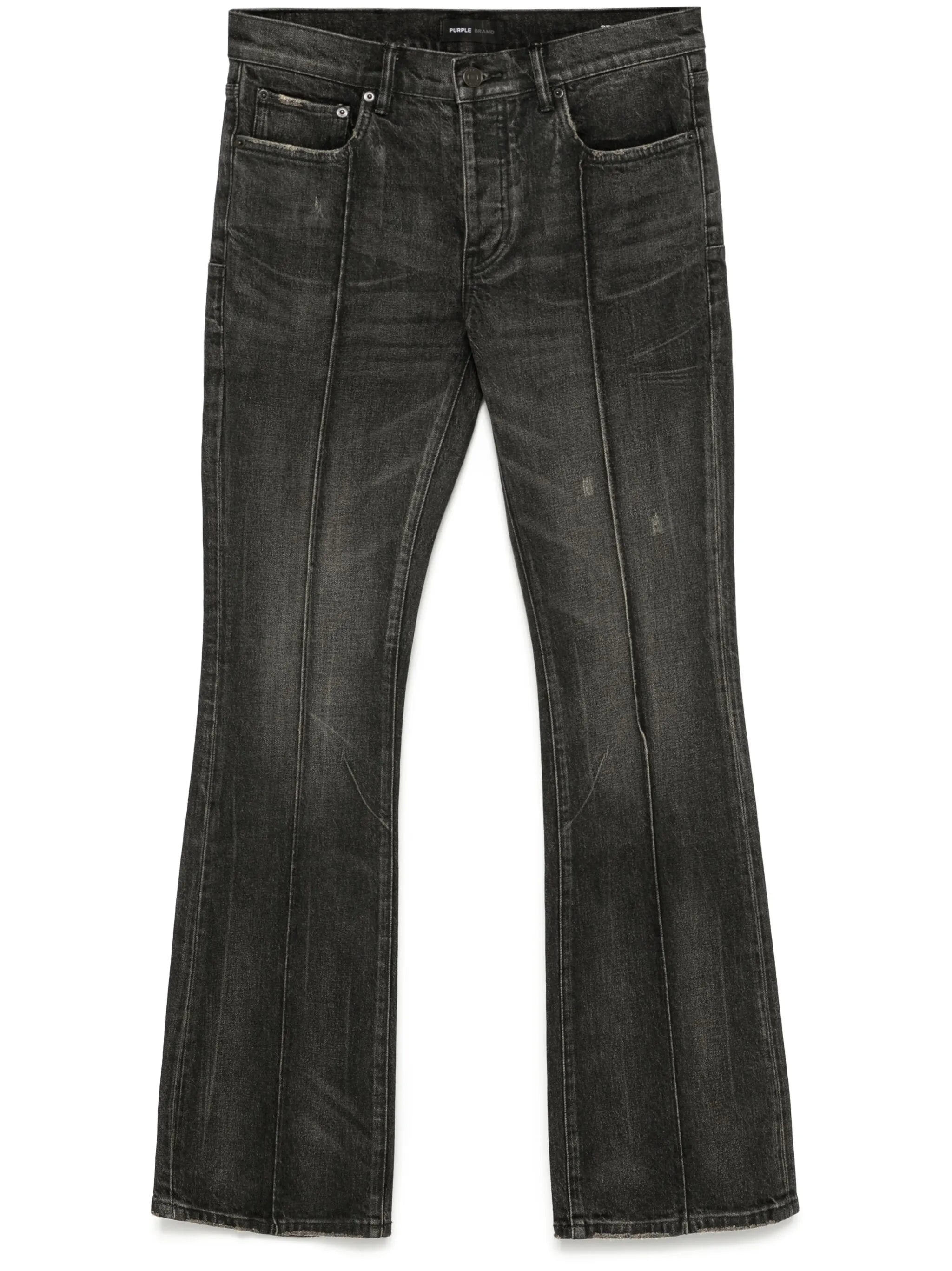 PURPLE P004 Pintuck Flare Coated Jean - Black | Garmentory