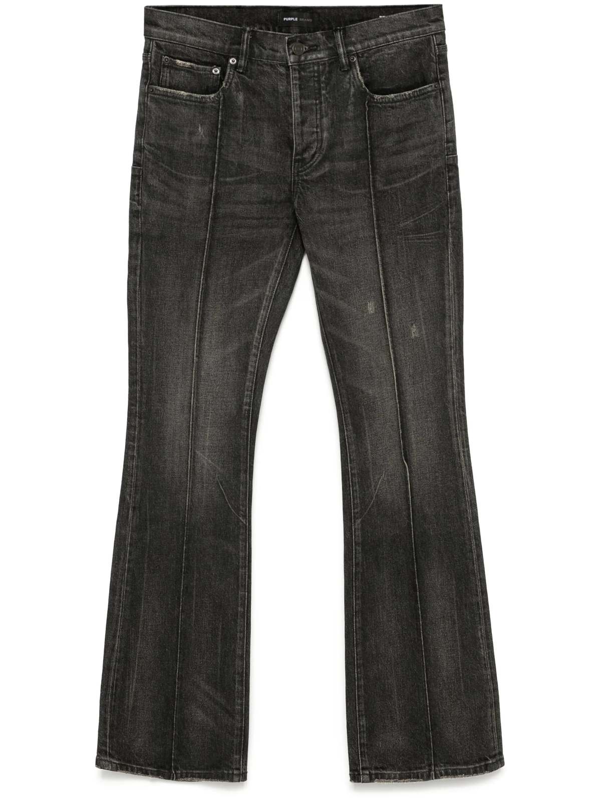 PURPLE P004 Pintuck Flare Coated Jean - Black | Garmentory