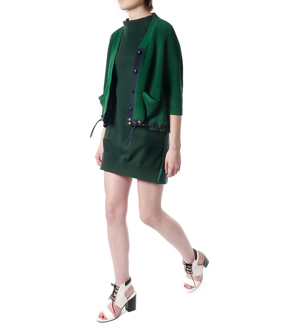 sacai green dress Sacai Green Navy Wool Velvet Panelled Dress – Runway Catalog main image 1