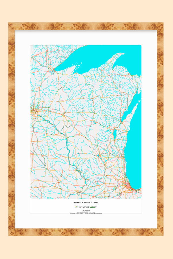 LATLONG.SHOP Rivers + Roads + Rail - XL