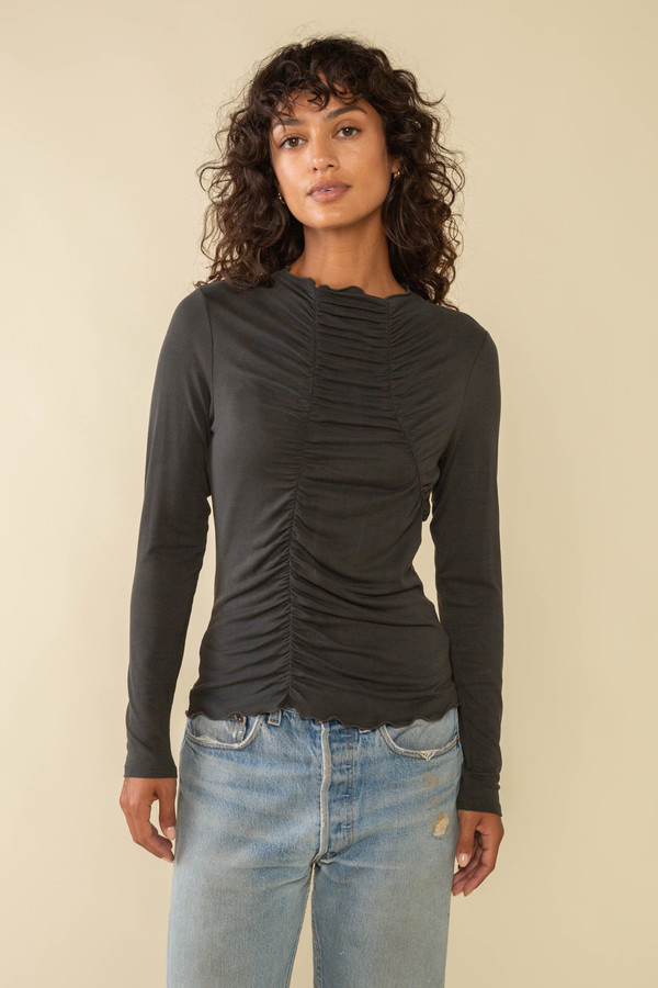 NLT Holloway Asymmetrical Shirred Mock Neck Top NLT Holloway Asymmetrical Shirred Mock Neck Top
