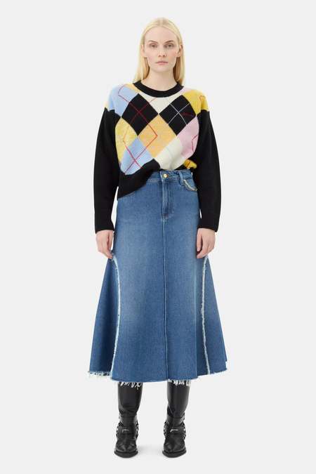 Ganni Print Denim High Waist A-line Skirt - Big Leopard