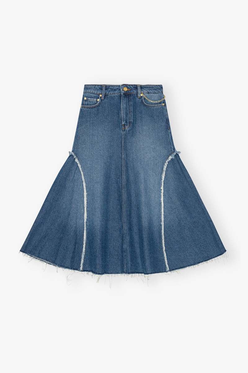 Ganni Heavy Denim Midi Skirt - Blue | Garmentory