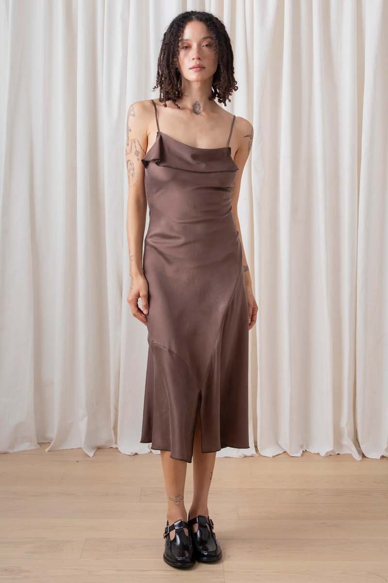 Ali Golden Asymmetrical Silk Tank Dress - Taupe