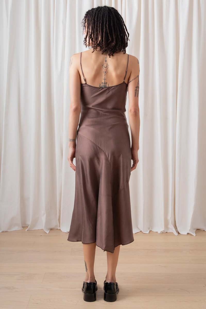 Ali Golden Asymmetrical Silk Tank Dress - Taupe