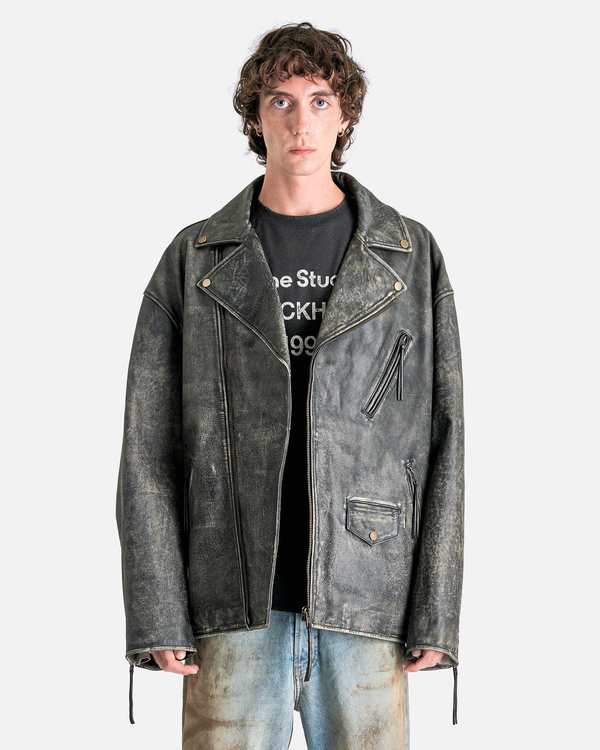 Acne Studios レザー　トラッカージャケット　46 ACNE STUDIOS Gathered textured-leather biker jacket | NET-A-PORTER