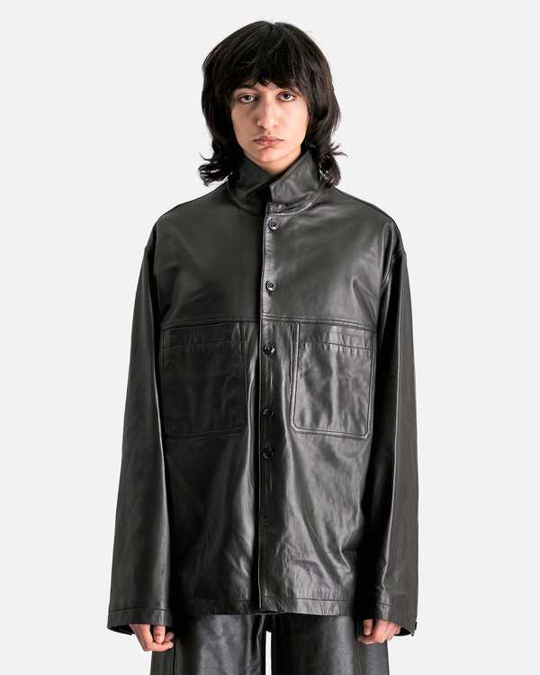 【希少】　Lemaire 襟切替　デッキジャケット Lemaire Leather Stand Collar Shirt - Dark Espresso | Garmentory