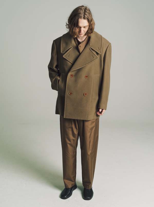 Lemaire Wool Maxi Pea Coat - Khaki | Garmentory