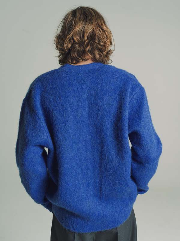 Lemaire Electric Blue Mohair Brushed Cardigan | Garmentory