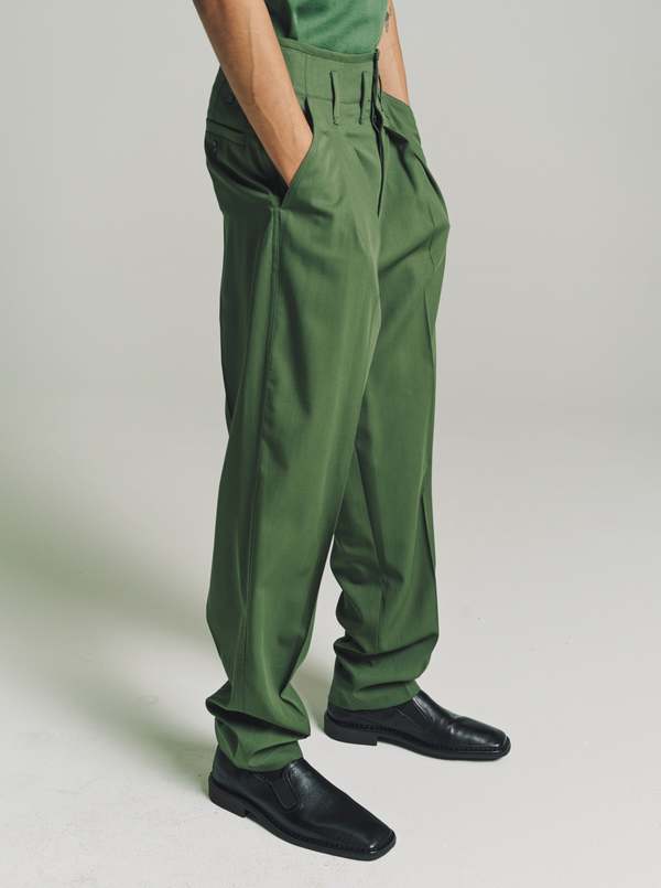 Lemaire Tailored Pleated Pants - Smoky Green | Garmentory