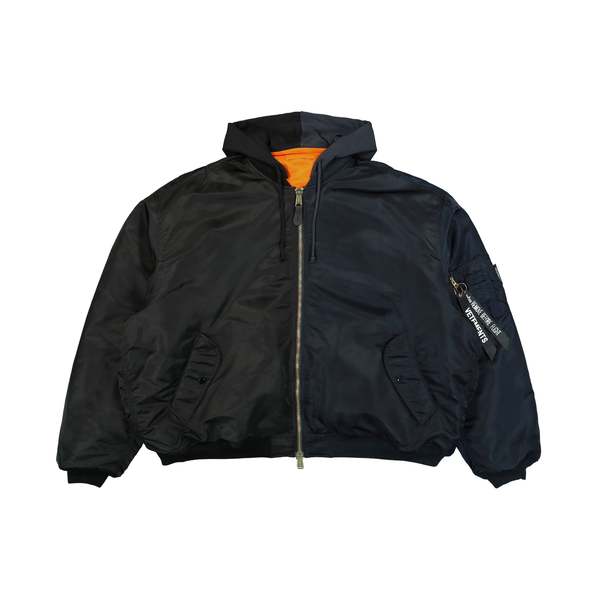 Vetements Split Hooded Bomber Jacket - Navy/Black | Garmentory