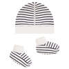 Petit Bateau Baby Hat and Booties Set - White with Navy Blue Stripes - Thumbnail 2