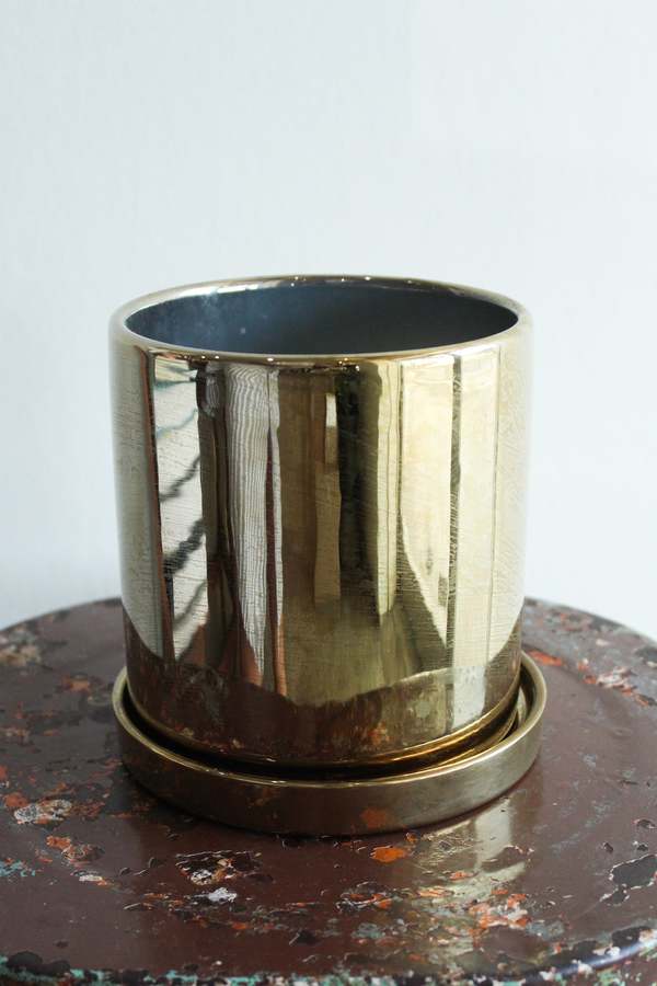 FAIRE Golden Ceramic Cylinder Planter - Medium