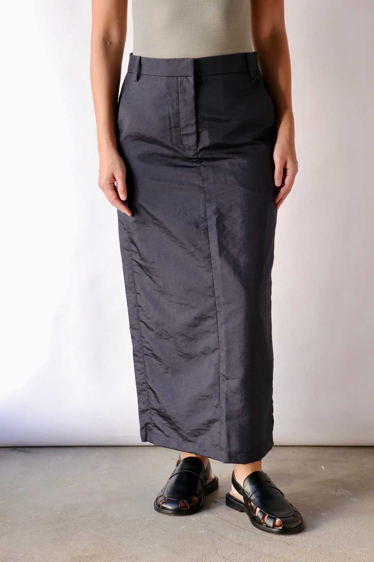 Tibi Crispy Nylon Maxi Skirt - Navy - Image 1 of 6