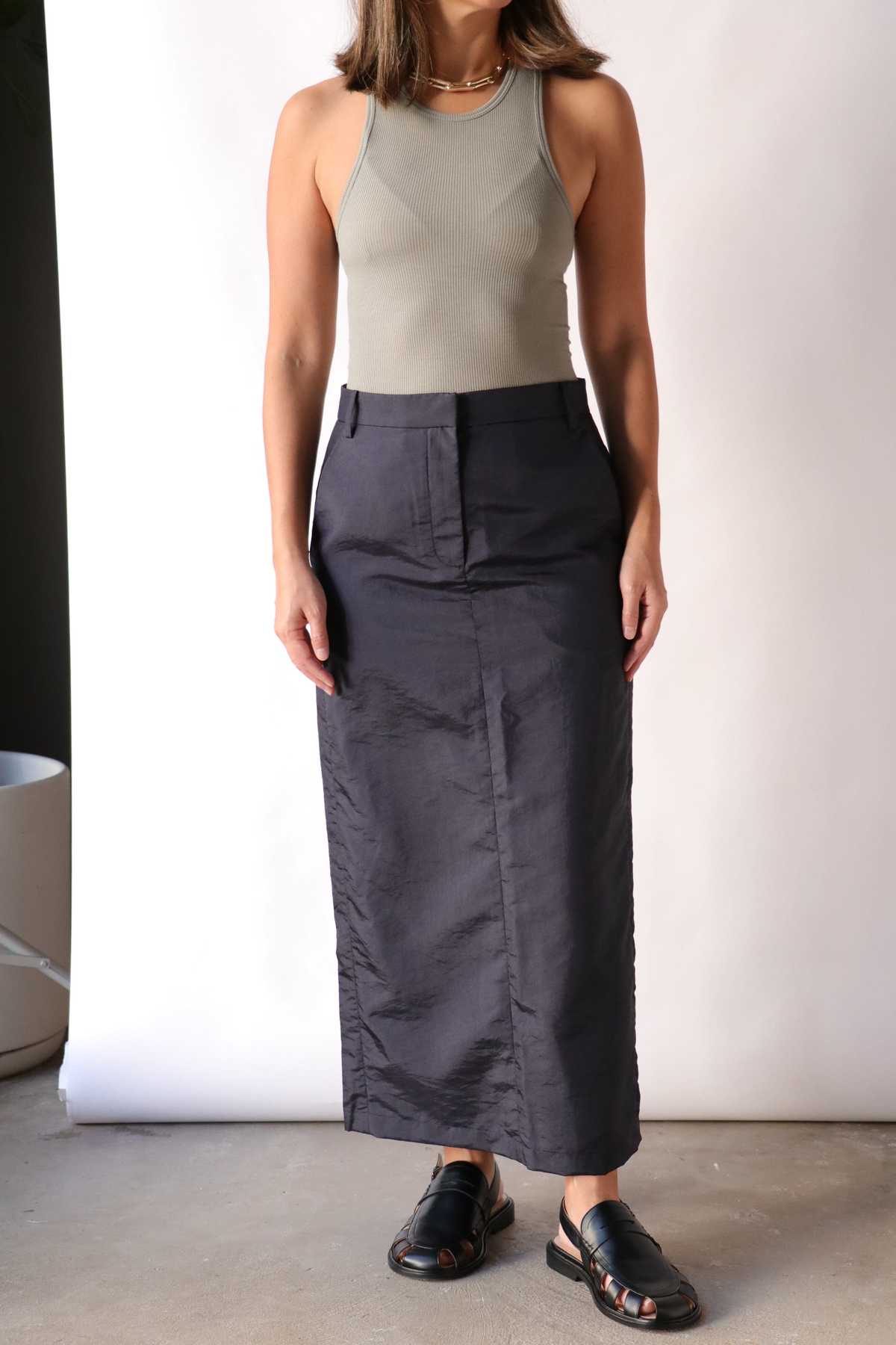 Tibi Crispy Nylon Maxi Skirt - Navy - Image 2 of 6