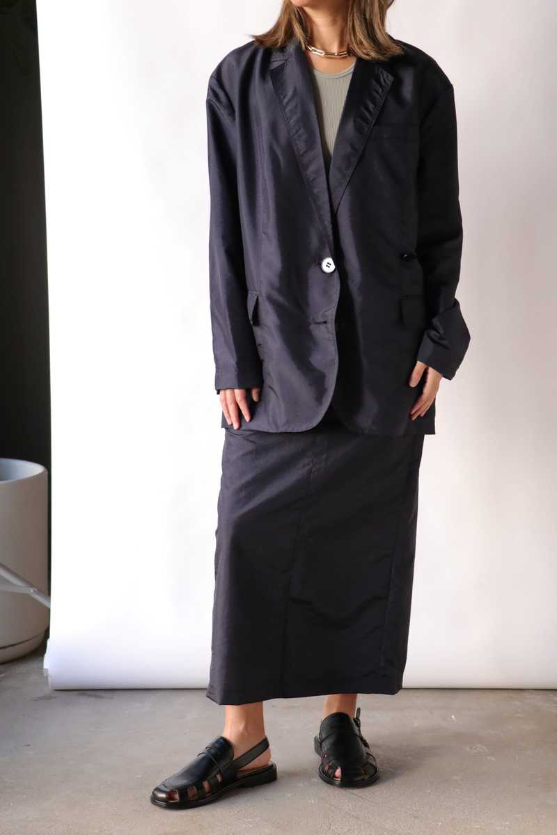 Tibi Crispy Nylon Maxi Skirt - Navy