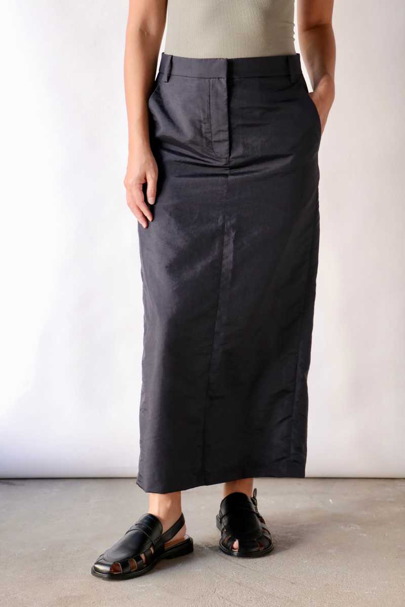 Tibi Crispy Nylon Maxi Skirt - Navy