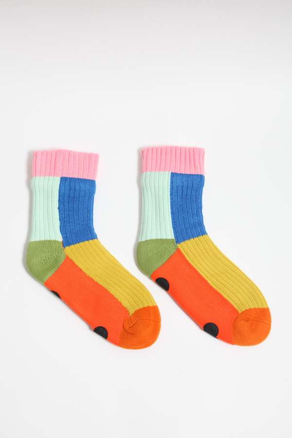 Verloop Kaleidoscope House Socks - Golden Olive Cobalt