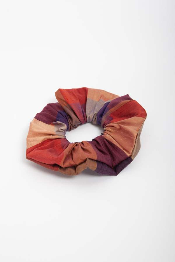 Gravel & Gold Scrunchie - Plaid Dupioni