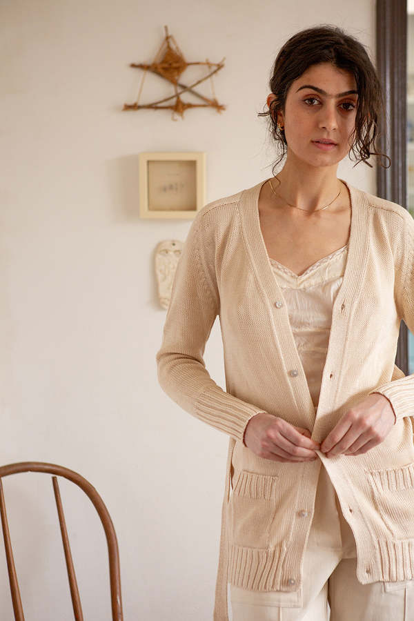 Erica Tanov Pima Cotton Belted Cardigan - Natural