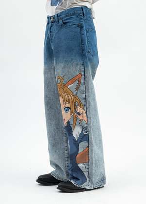 Doublet Anime Print Denim Jeans - Blue Pink | Garmentory