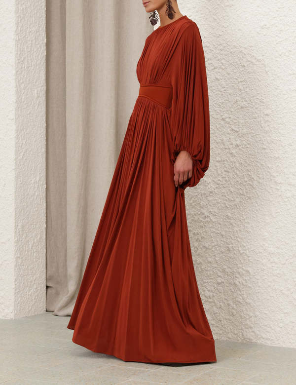 strapless open back dress Kaftan Dress - Evening Gala & Wedding Guest - Batwing Sleeve Ruched V-Neck - Metallic Shimmer Satin - US 0-18