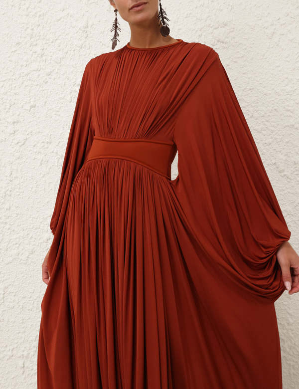 olive green formal dress with sleeves Women's Sloane Long Sleeve Satin Maxi Dress - Olive Green In Size Small