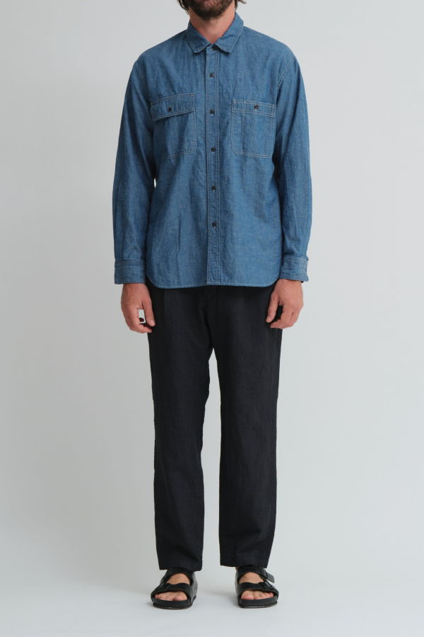Sage de Cret CO/LI Chambray Work Shirt - Blue