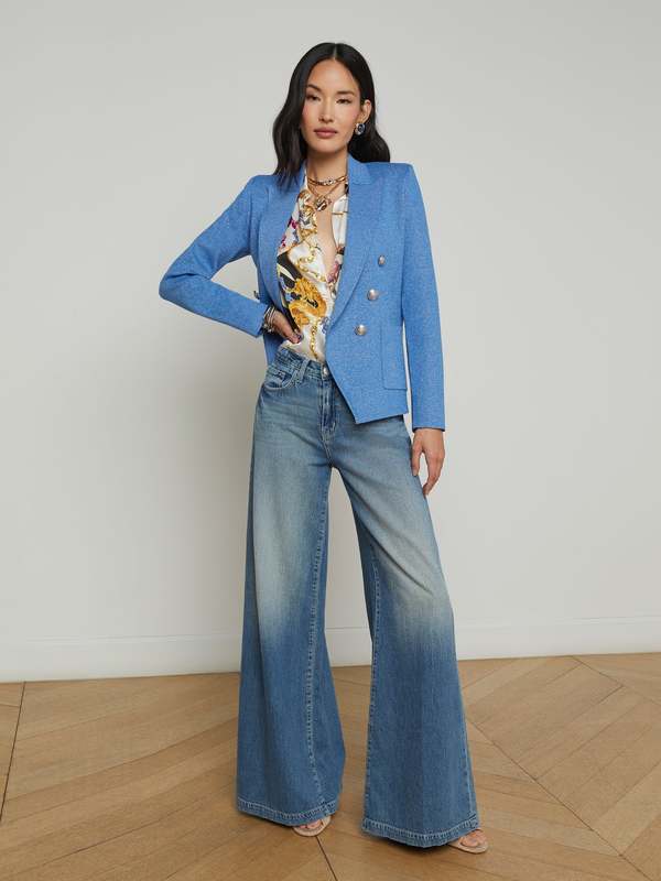 L'agence Kenzie Metallic Knit Blazer - Harbor Blue/Silver | Garmentory
