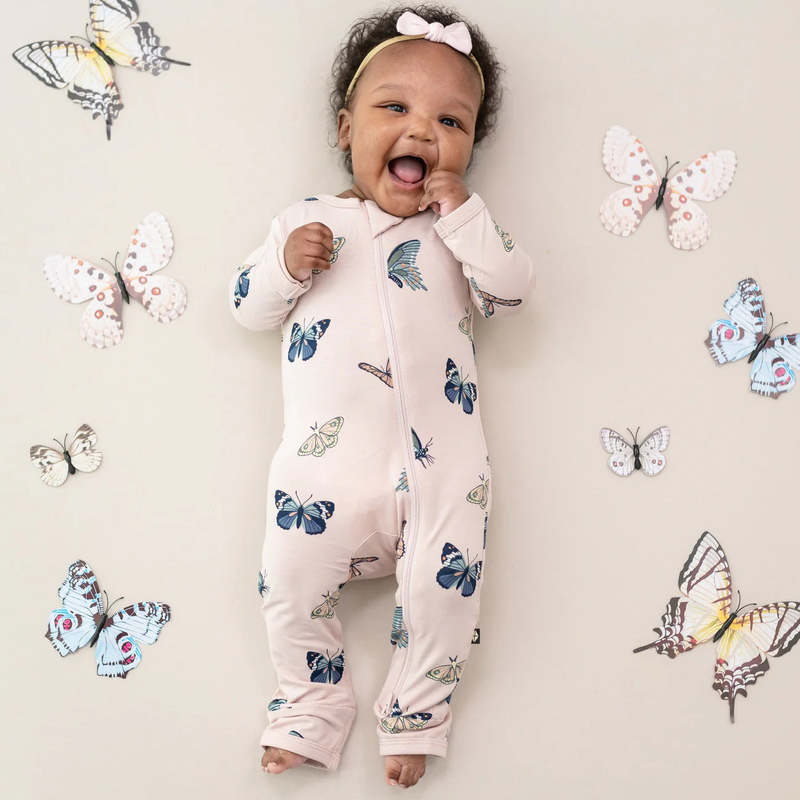 Kyte BABY Zippered Romper - Blush Butterfly