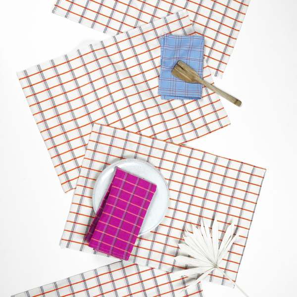 Archive New York San Lucas Plaid Placemat - White & Orange