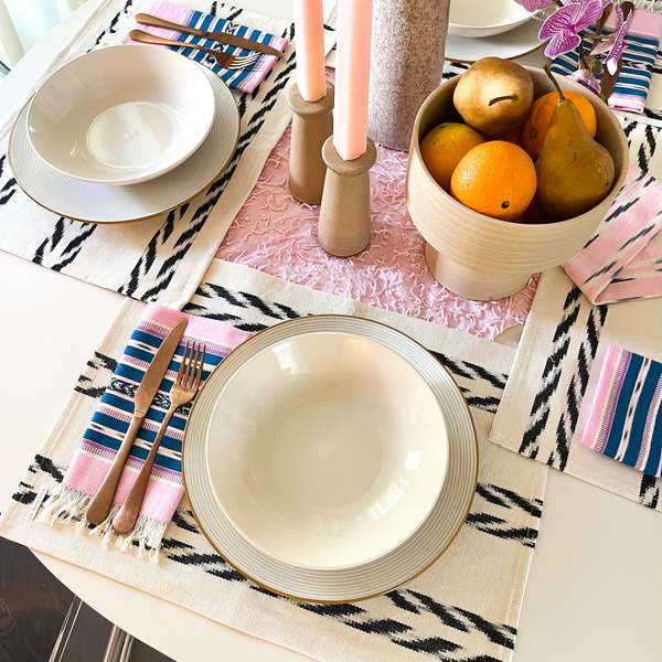 Archive New York Toto Palm Ikat Placemat - Cream and Grey